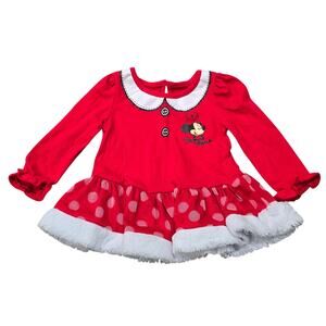 Disney Baby Red Long Sleeve Minnie Mouse Girl's Dress 18 Months